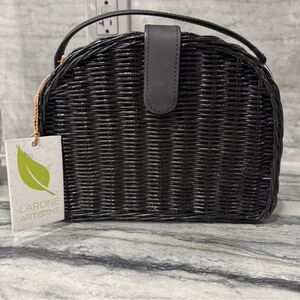LARONE ARTISANS‎ Half Moon Black Wicker Purse